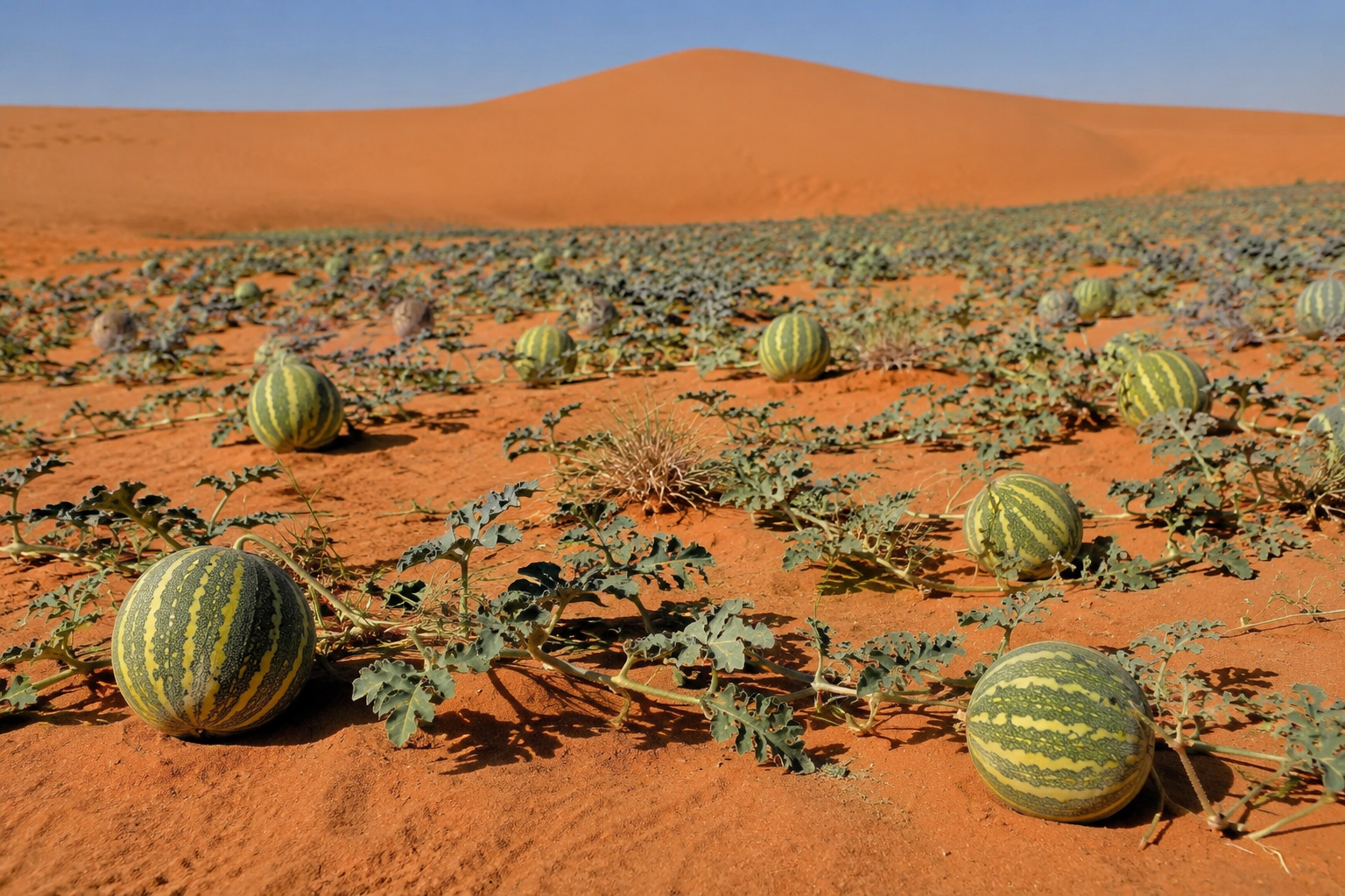 Kalahari-Wüste mit wilden Kalahari-Melonen